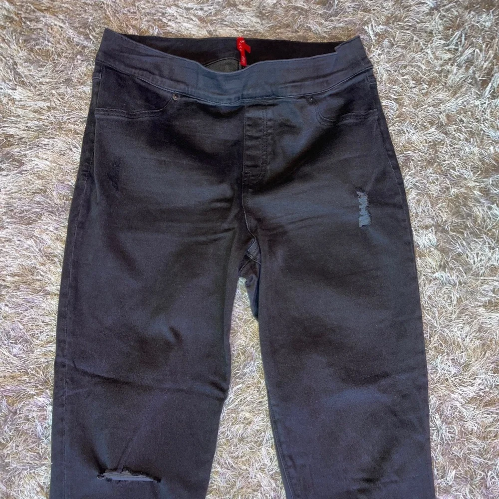 SPANX Black Distressed Skinny Pull On Denim Jeans / Pants Size XL - Picture 4 of 8
